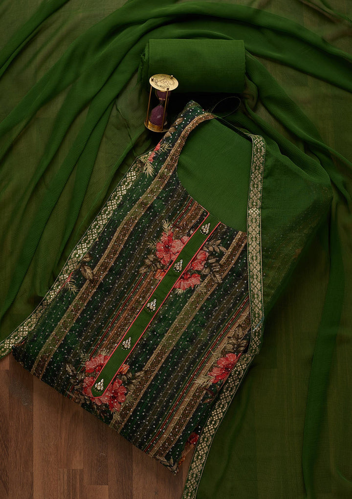 Leaf Green Sequins Georgette Unstitched Salwar Suit-Koskii
