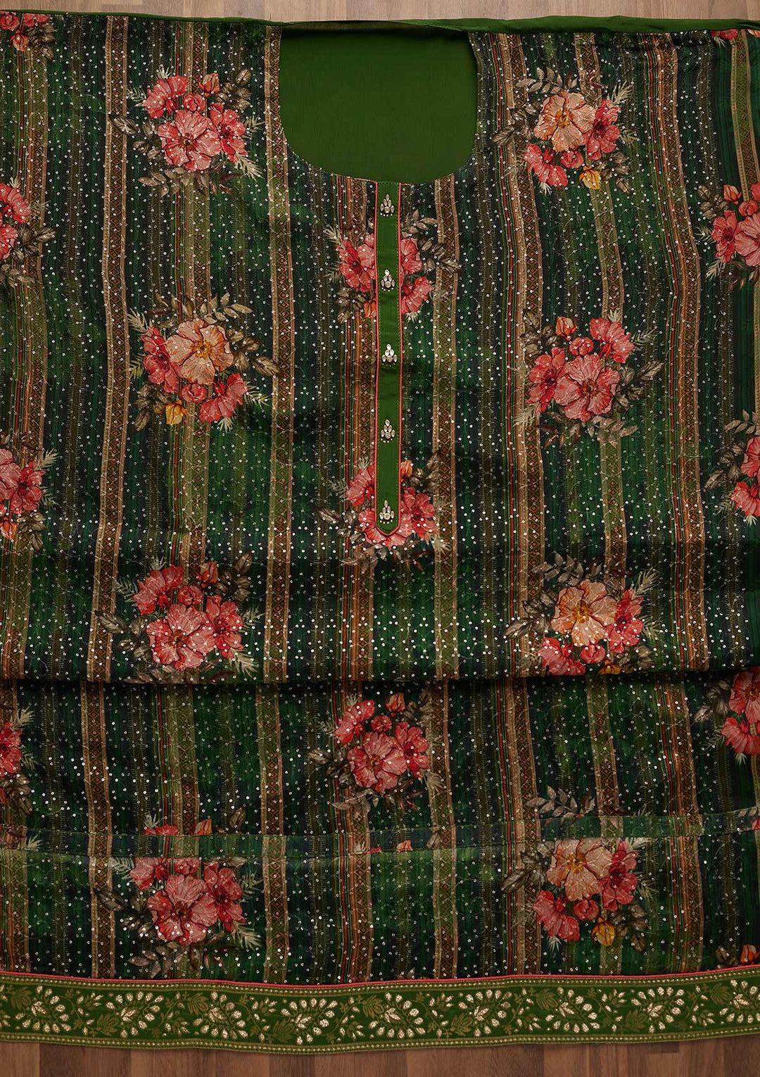 Leaf Green Sequins Georgette Unstitched Salwar Suit-Koskii