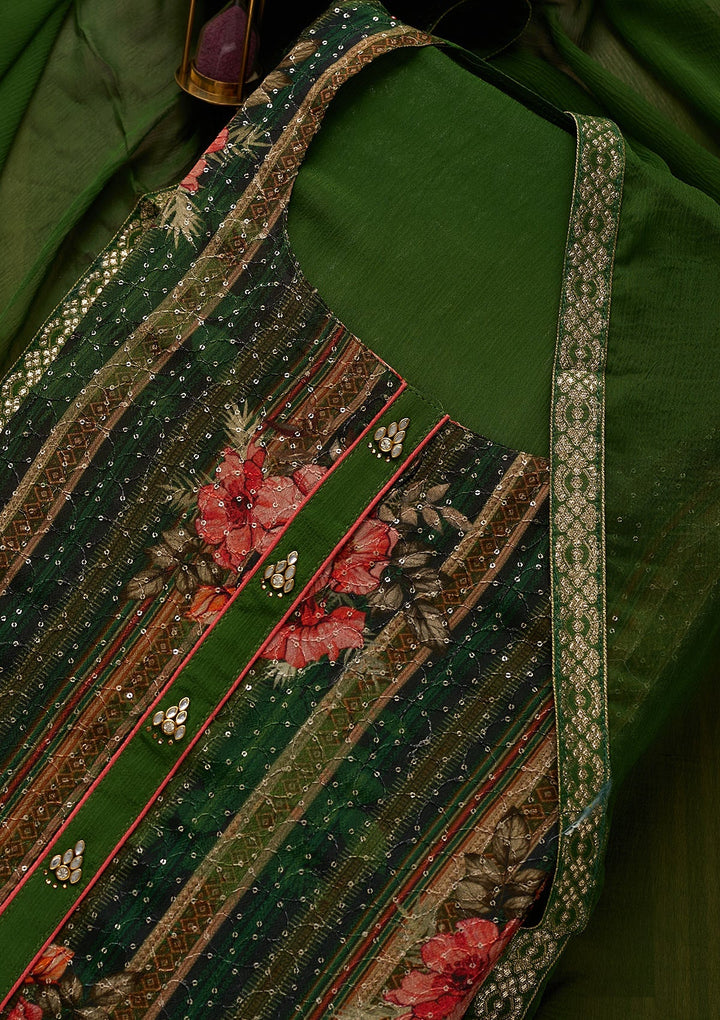 Leaf Green Sequins Georgette Unstitched Salwar Suit-Koskii