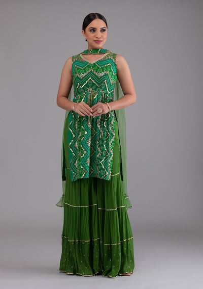 Leaf Green Sequins Georgette Designer Salwar Suit-Koskii