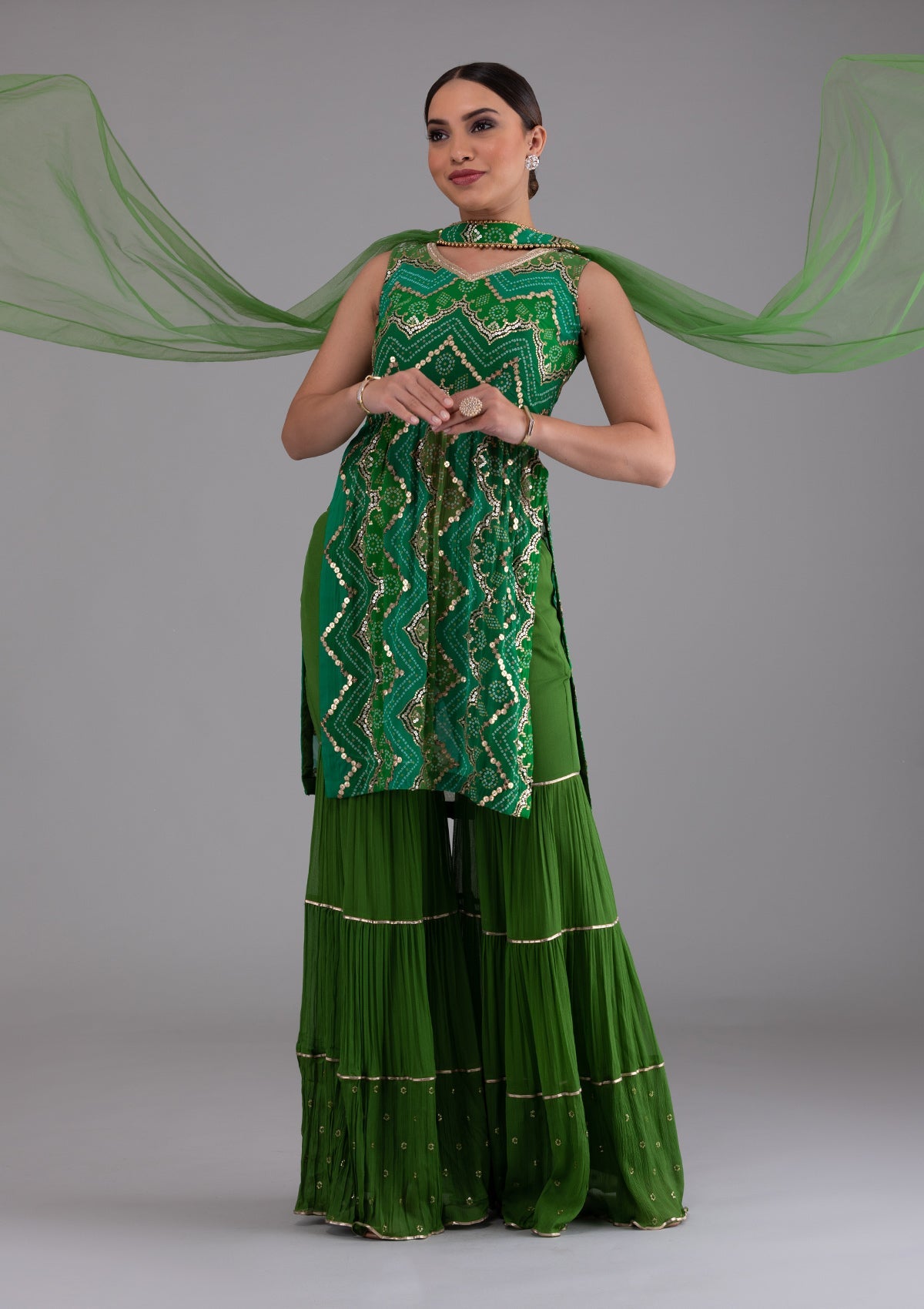 Leaf Green Sequins Georgette Designer Salwar Suit-Koskii