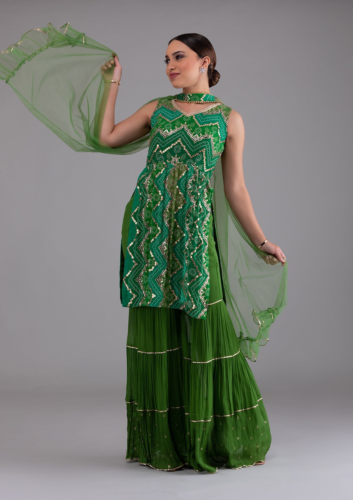Leaf Green Sequins Georgette Designer Salwar Suit-Koskii