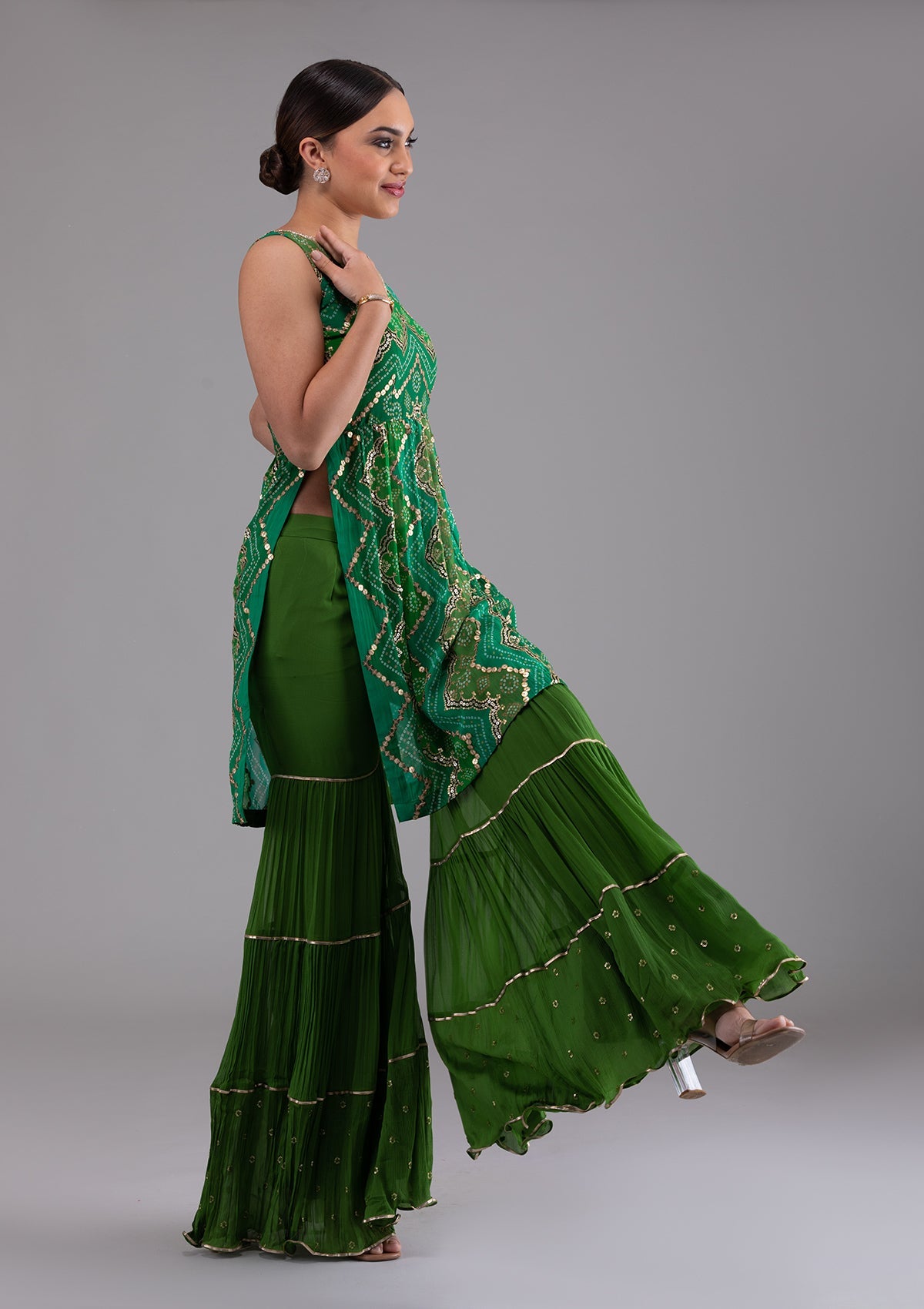 Leaf Green Sequins Georgette Designer Salwar Suit-Koskii