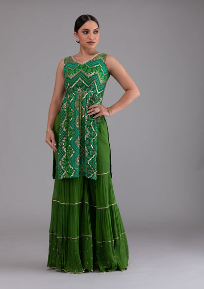 Leaf Green Sequins Georgette Designer Salwar Suit-Koskii