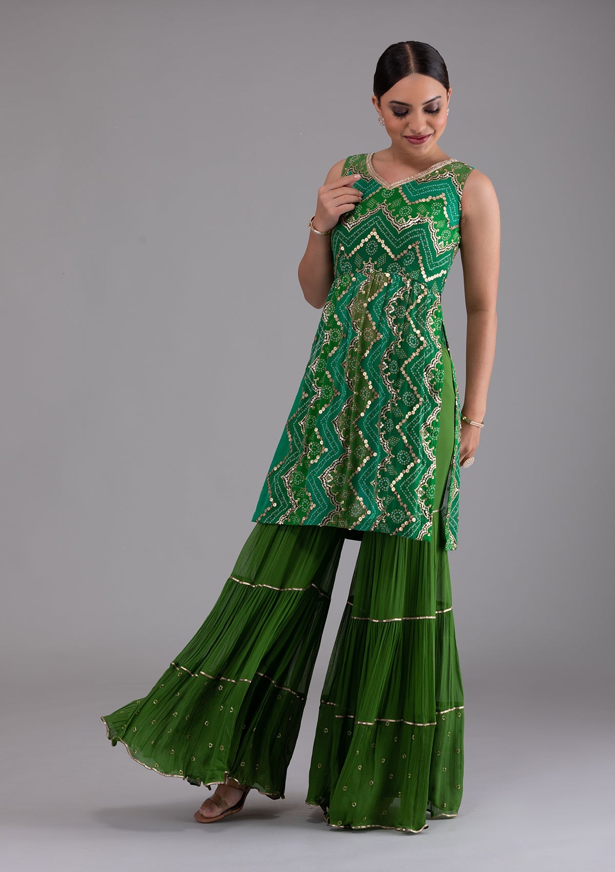 Leaf Green Sequins Georgette Designer Salwar Suit-Koskii