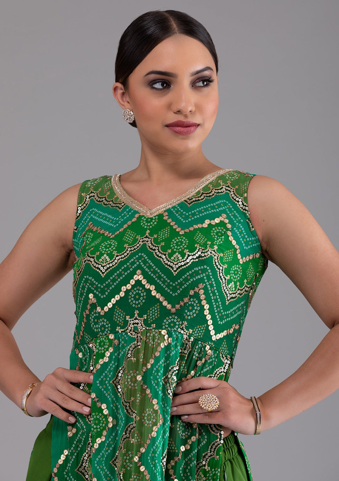 Leaf Green Sequins Georgette Designer Salwar Kameez-Koskii