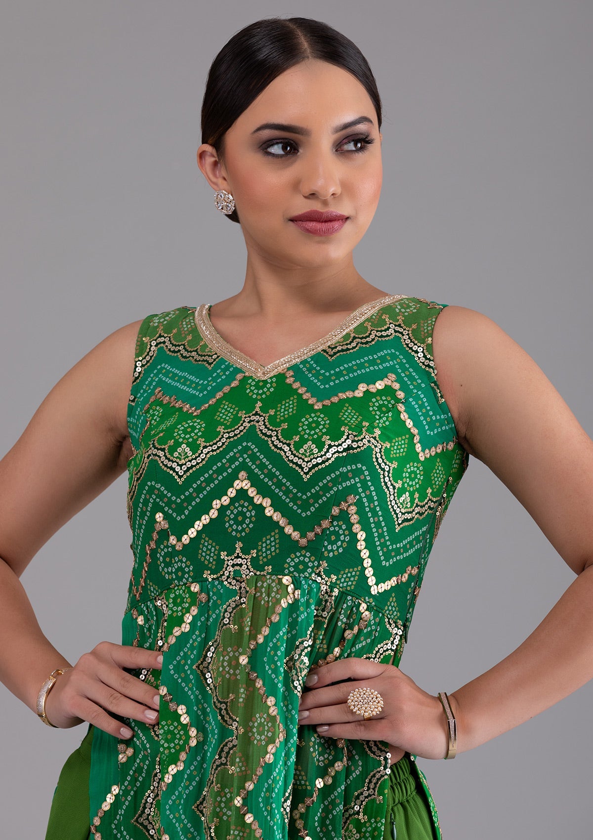 Leaf Green Sequins Georgette Designer Salwar Kameez-Koskii