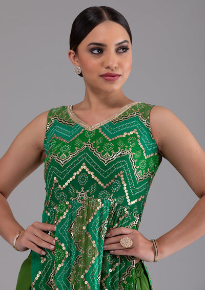 Leaf Green Sequins Georgette Designer Salwar Kameez-Koskii