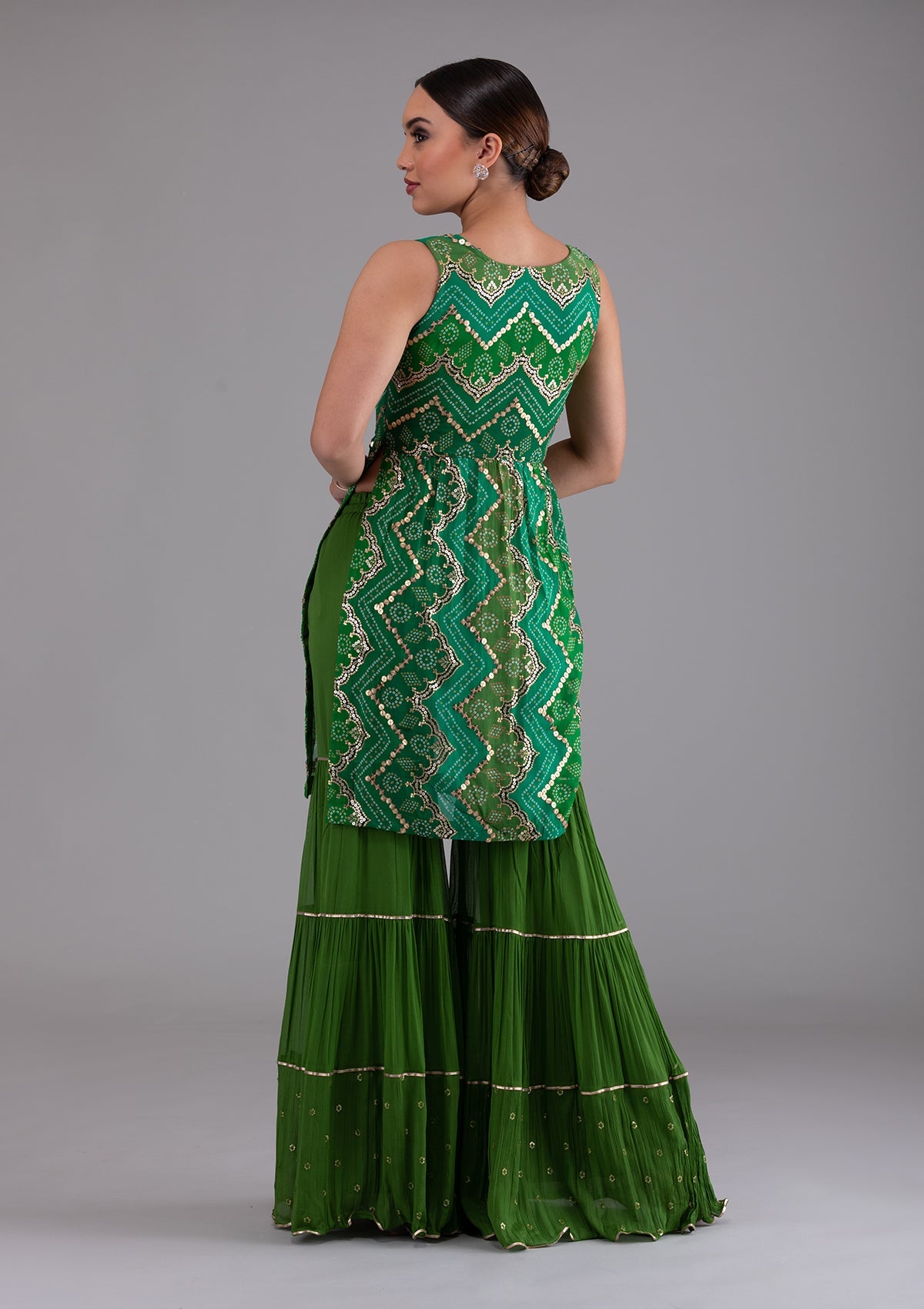 Leaf Green Sequins Georgette Designer Salwar Kameez-Koskii