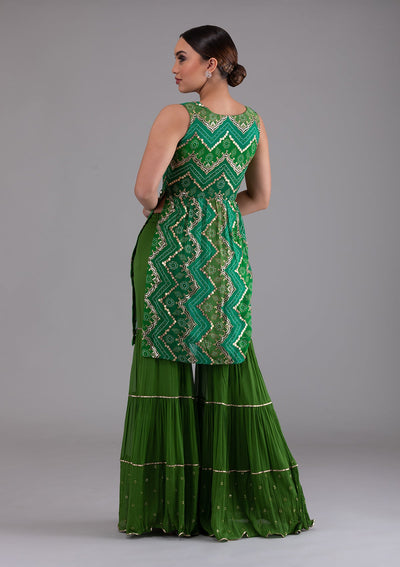 Leaf Green Sequins Georgette Designer Salwar Kameez-Koskii
