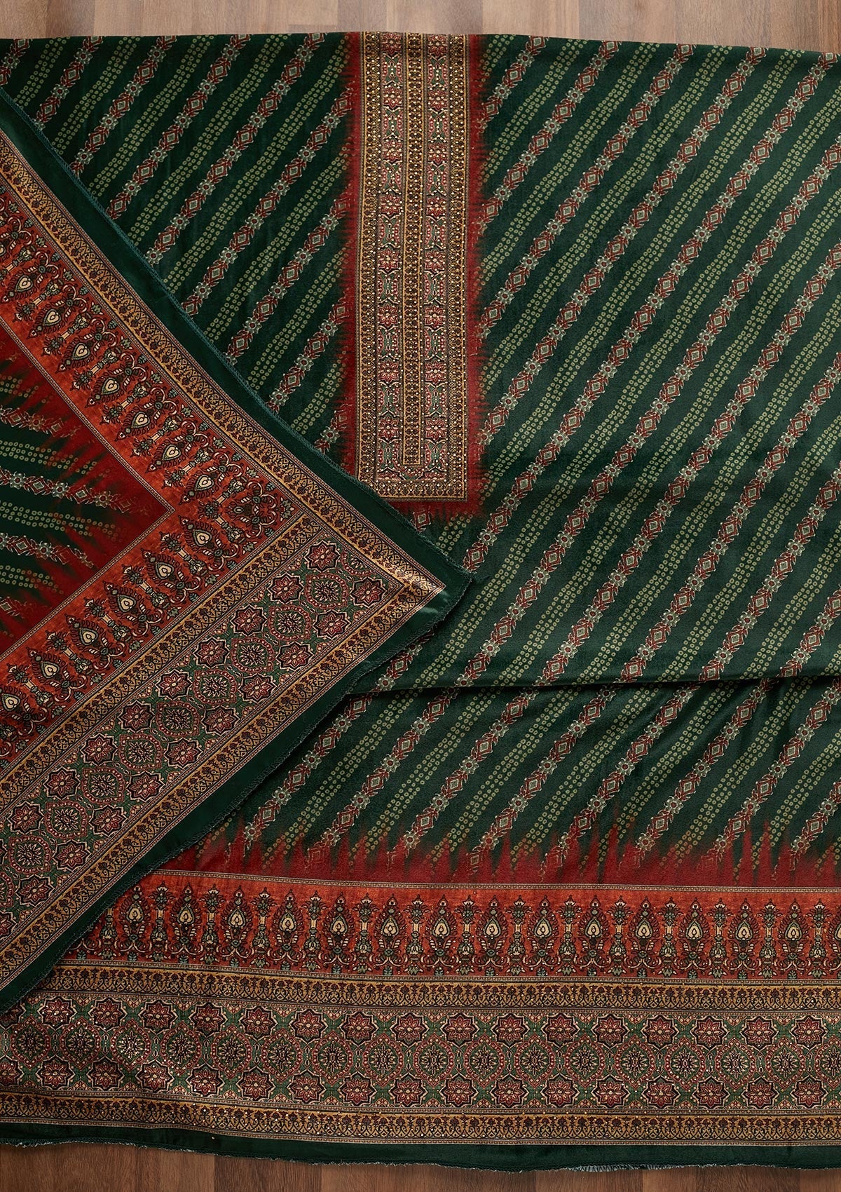 Leaf Green Swarovski Velvet Unstitched Salwar Suit - Koskii
