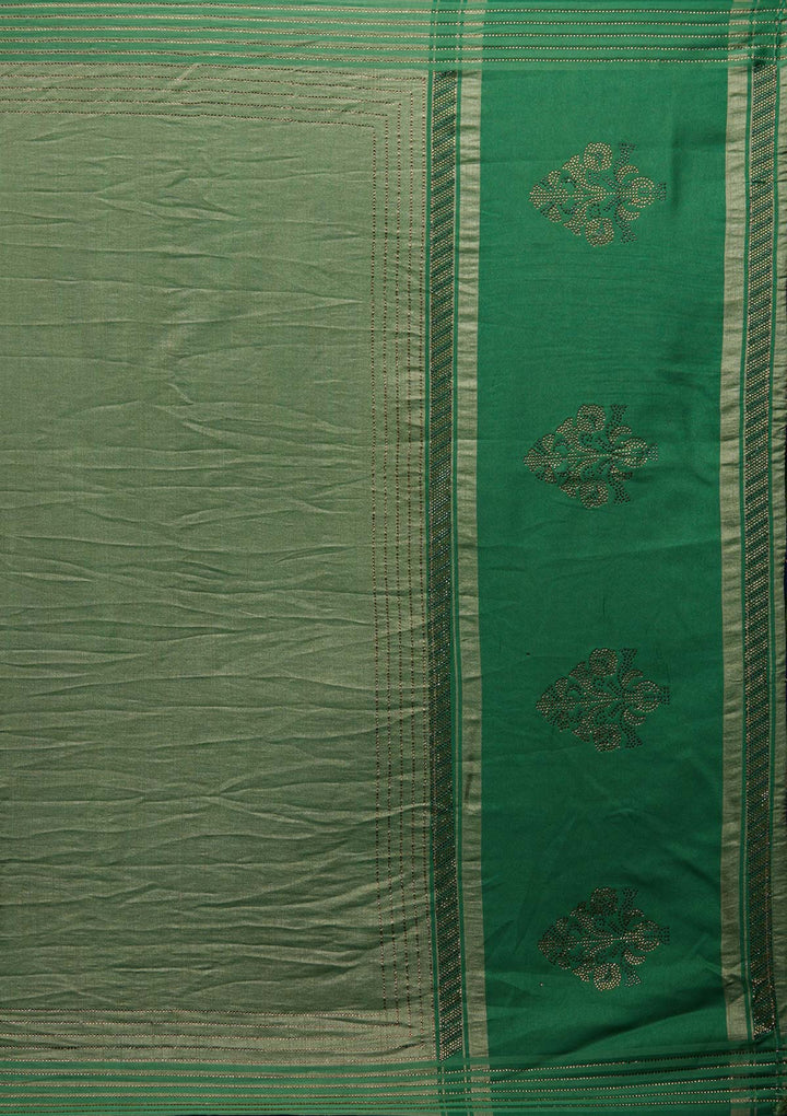 Leaf Green Swarovski Semi Crepe Designer Saree - Koskii