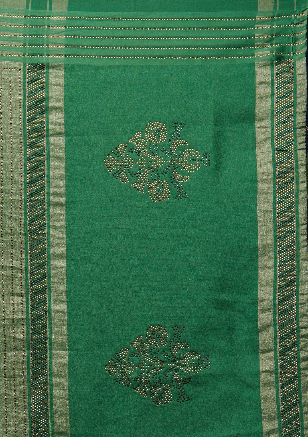 Leaf Green Swarovski Semi Crepe Designer Saree - Koskii