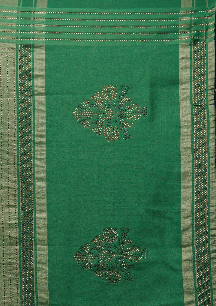 Leaf Green Swarovski Semi Crepe Designer Saree - Koskii