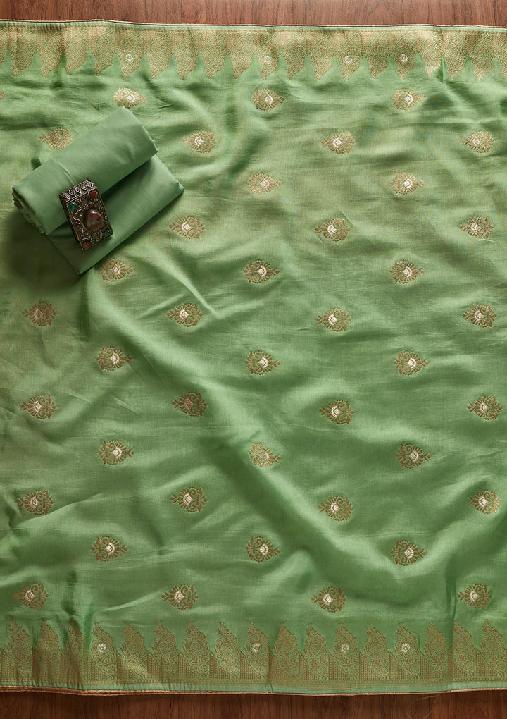 Leaf Green Threadwork Georgette Designer Semi-Stitched Salwar Suit - koskii