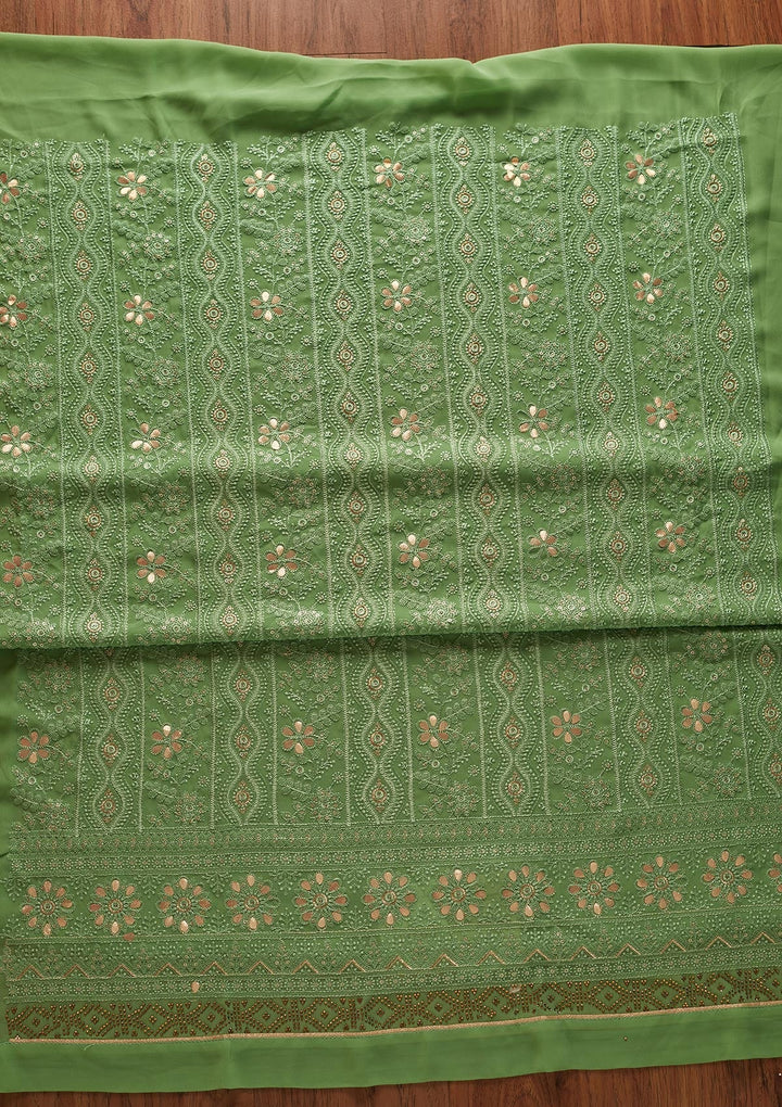 Leaf Green Threadwork Georgette Designer Semi-Stitched Salwar Suit - koskii