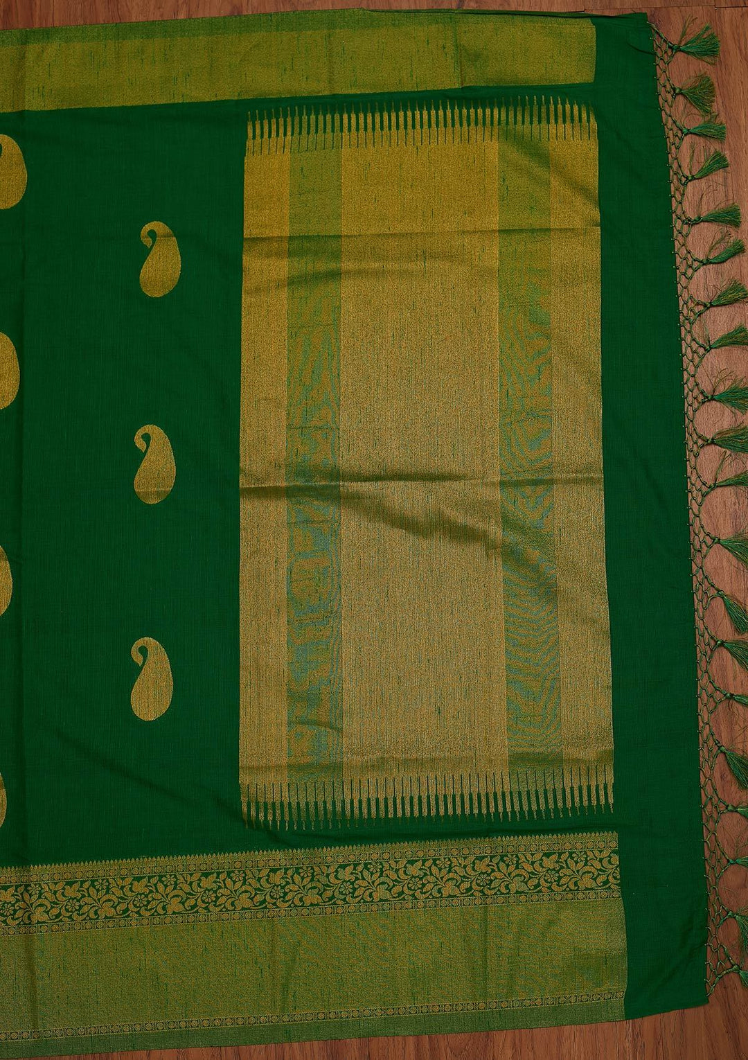 Leaf Green Zariwork Art Silk Designer Saree - koskii