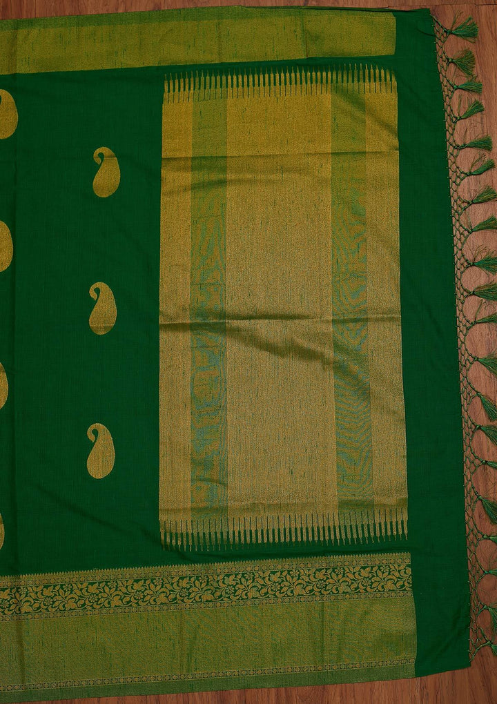 Leaf Green Zariwork Art Silk Designer Saree - koskii