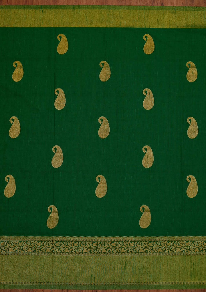 Leaf Green Zariwork Art Silk Designer Saree - koskii