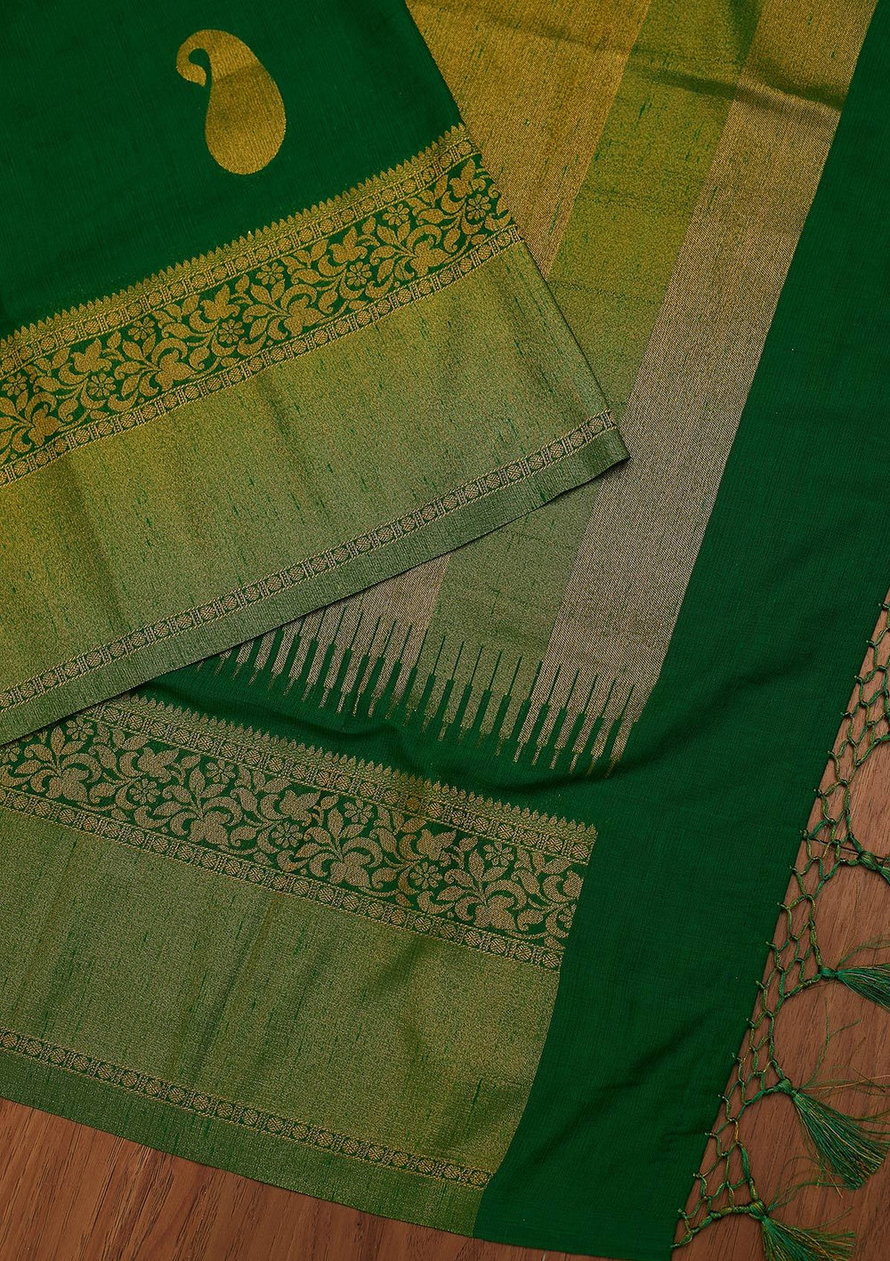 Leaf Green Zariwork Art Silk Designer Saree - koskii