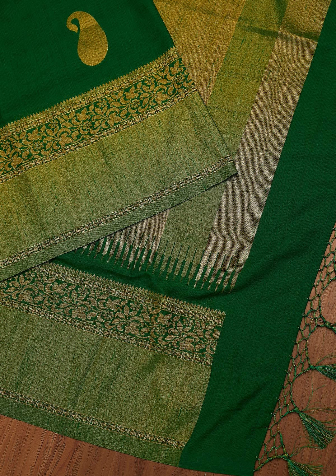 Leaf Green Zariwork Art Silk Designer Saree - koskii