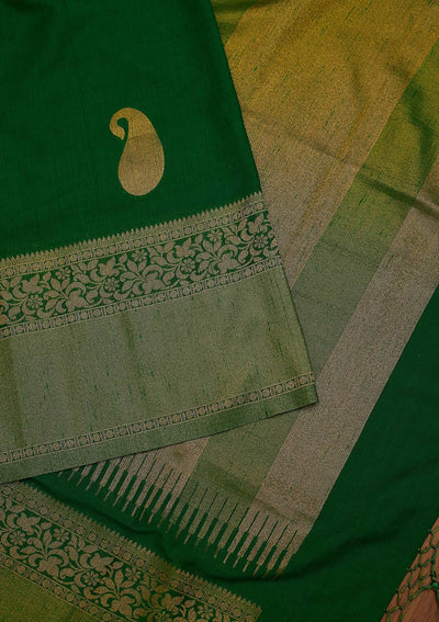 Leaf Green Zariwork Art Silk Designer Saree - koskii