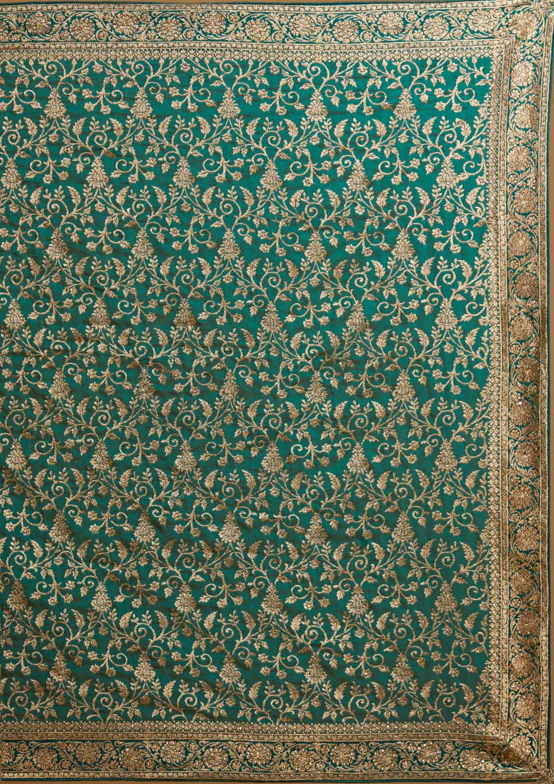Leaf Green Zariwork Art Silk Designer Saree - koskii