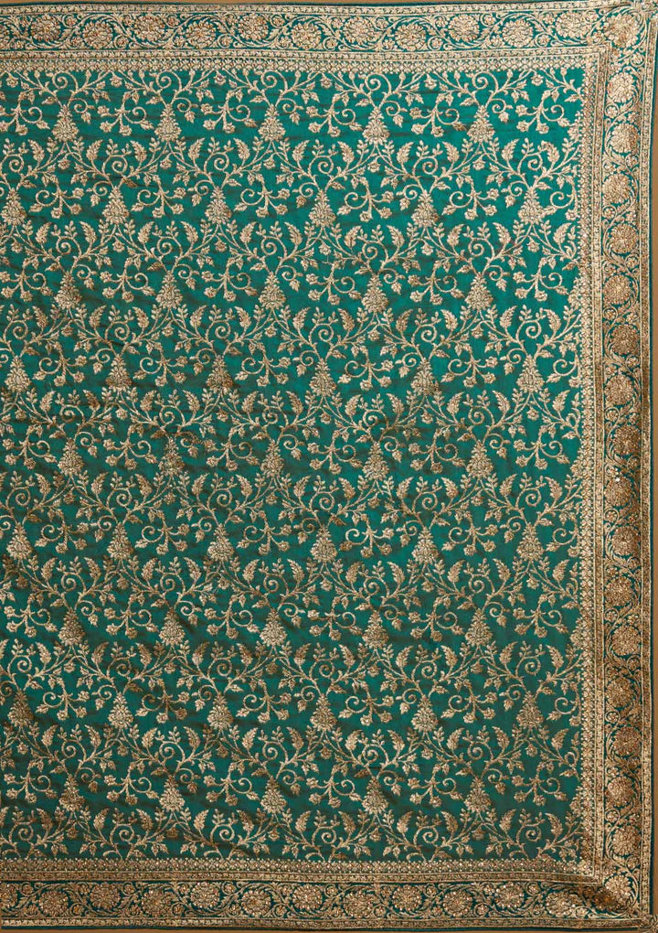 Leaf Green Zariwork Art Silk Designer Saree - koskii