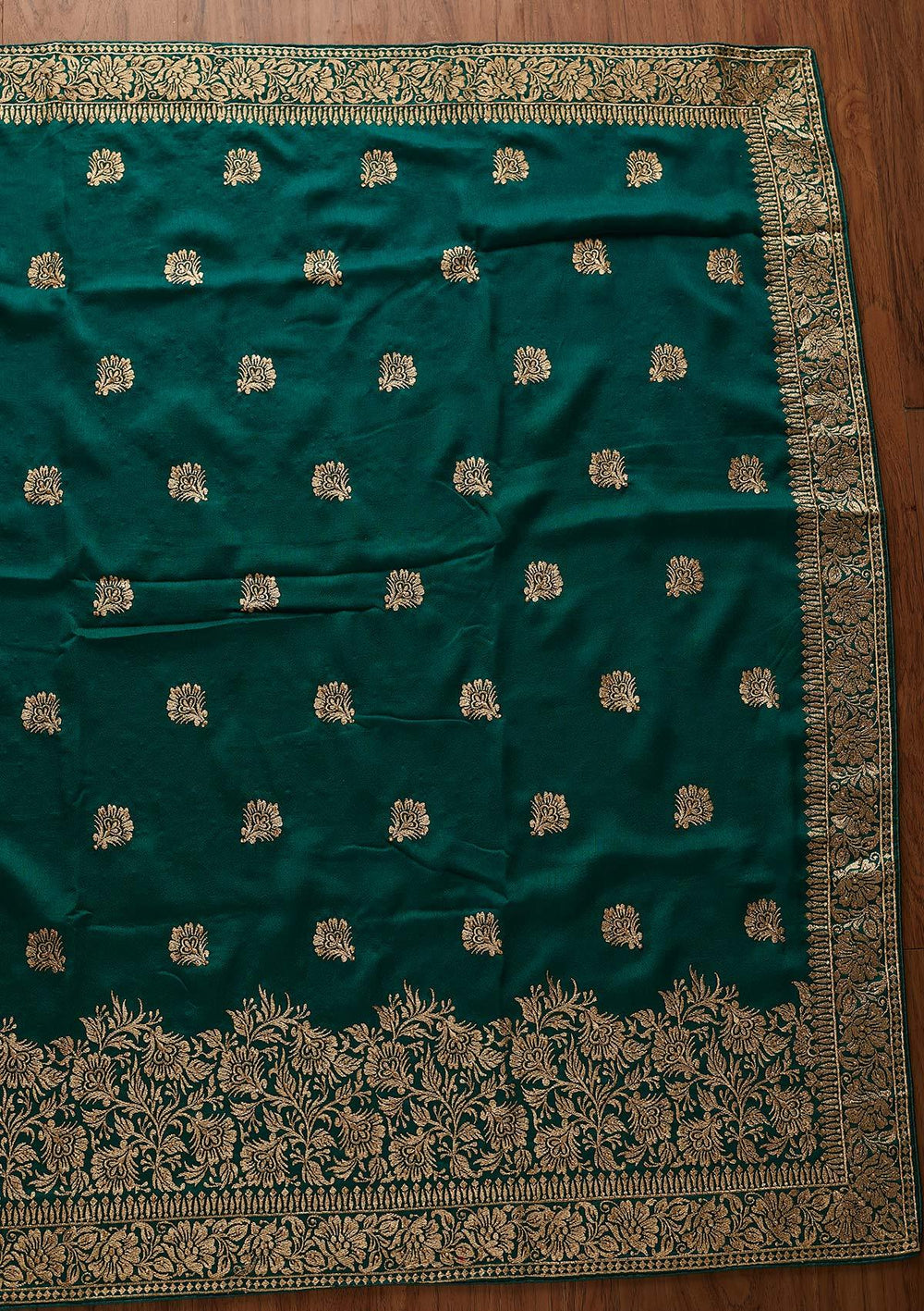Leaf Green Zariwork Art Silk Designer Saree - koskii