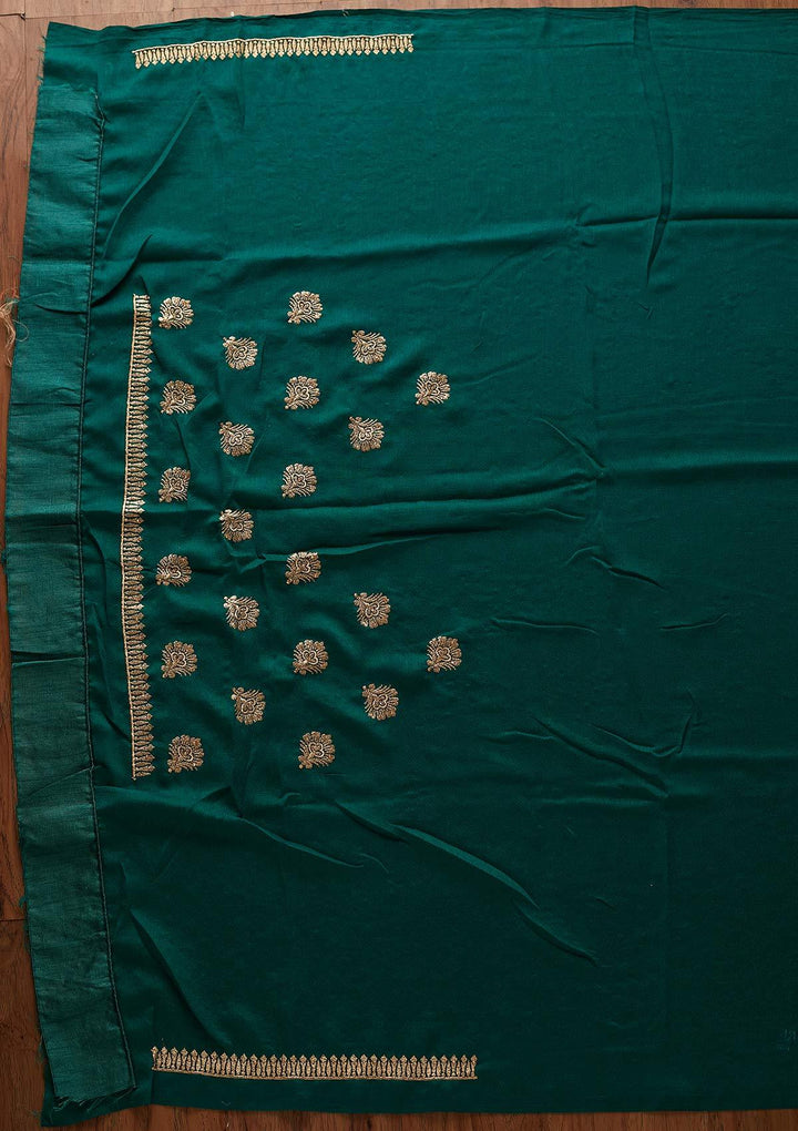Leaf Green Zariwork Art Silk Designer Saree - koskii