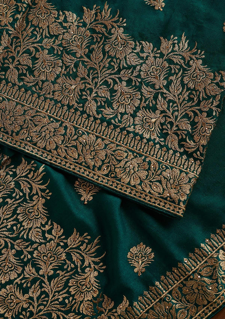 Leaf Green Zariwork Art Silk Designer Saree - koskii