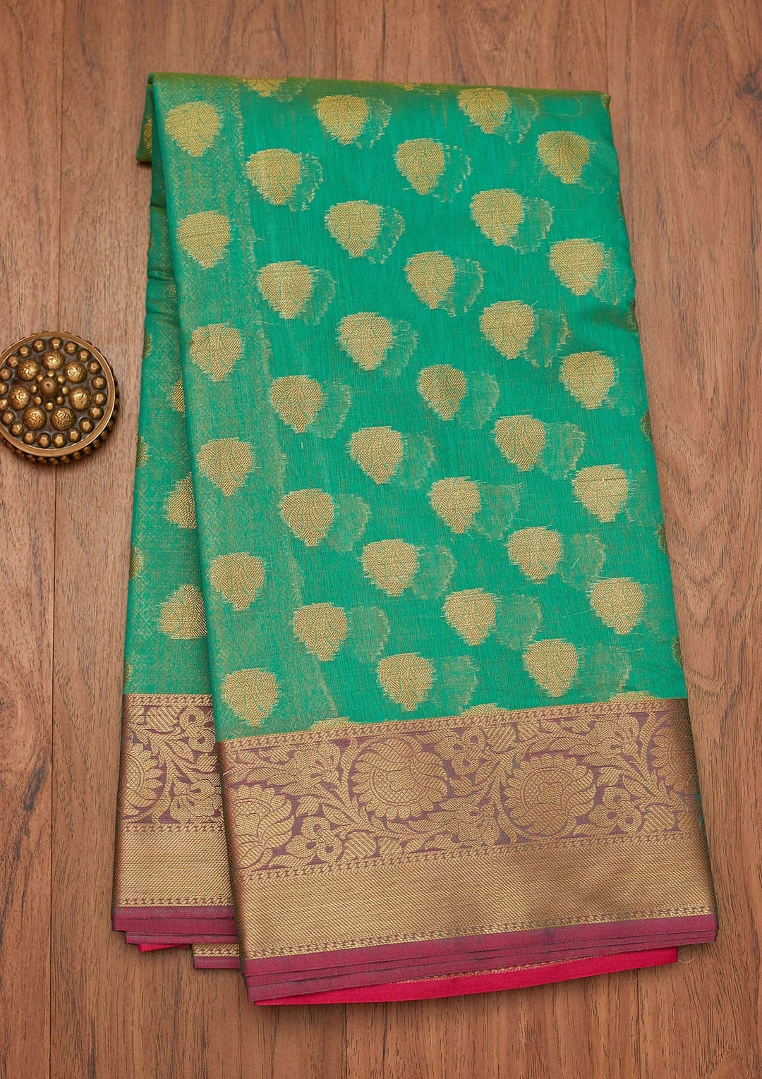 Leaf Green Zariwork Art Silk Saree- Koskii