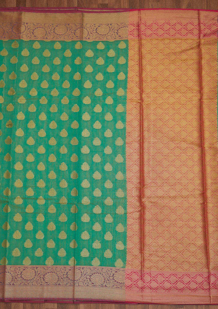 Leaf Green Zariwork Art Silk Saree - Koskii