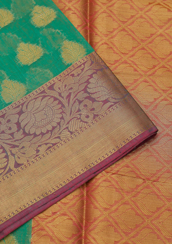 Leaf Green Zariwork Art Silk Saree - Koskii