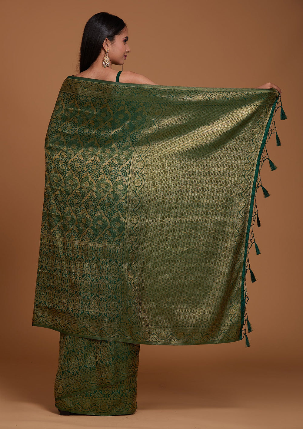 Leaf Green Zariwork Art Silk Saree-Koskii