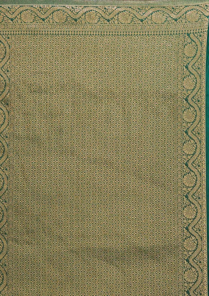 Leaf Green Zariwork Art Silk Saree-Koskii