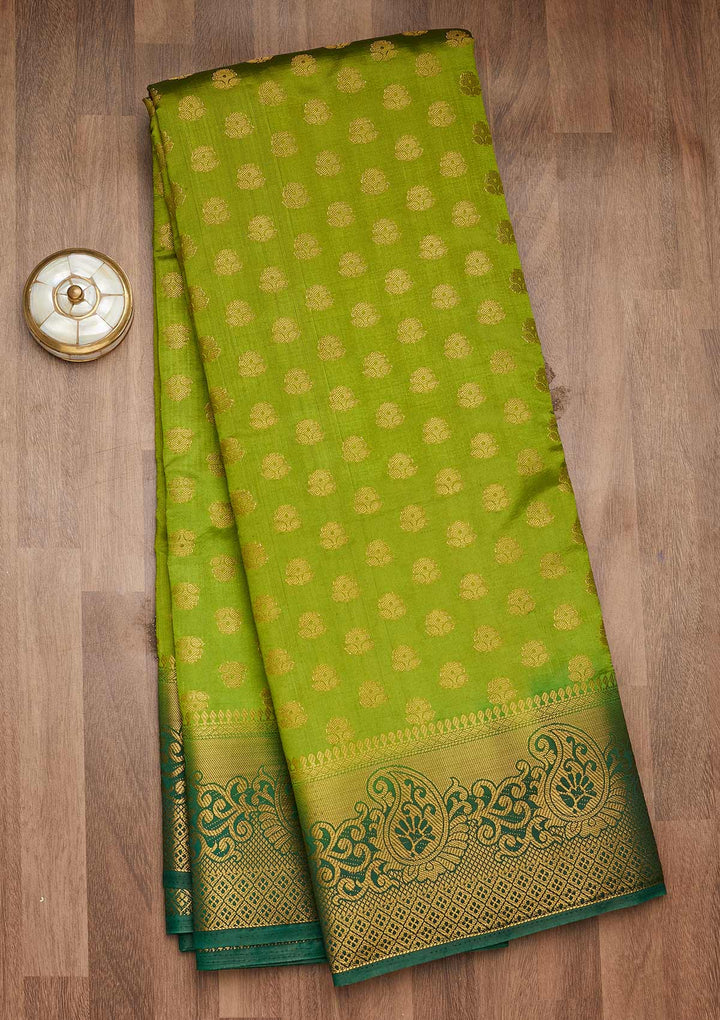 Leaf Green Zariwork Art Silk Saree-Koskii