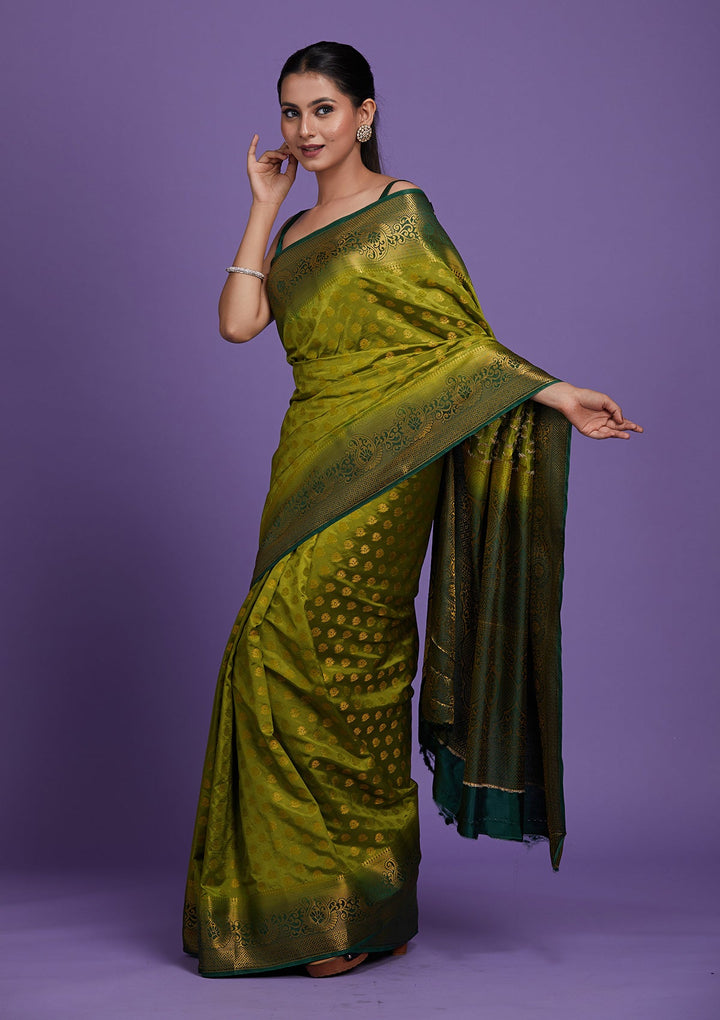 Leaf Green Zariwork Art Silk Saree-Koskii