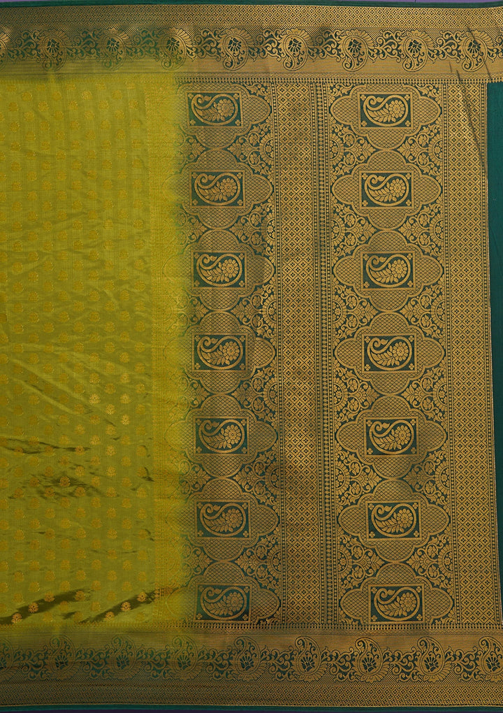 Leaf Green Zariwork Art Silk Saree-Koskii
