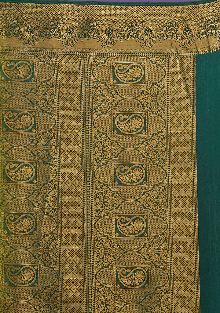 Leaf Green Zariwork Art Silk Saree-Koskii