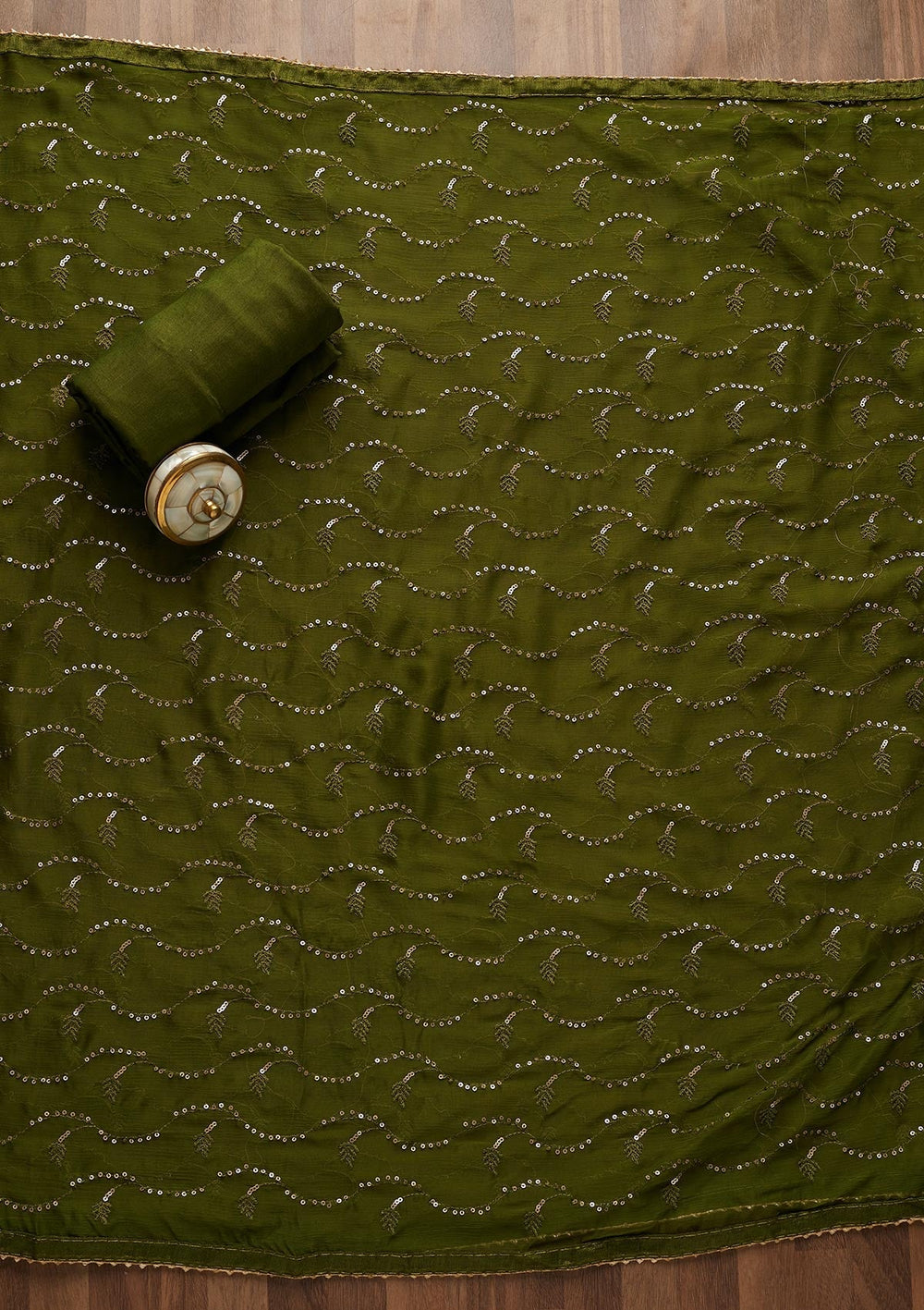 Leaf Green Zariwork Banarasi Semi-Stitched Salwar Suit-Koskii