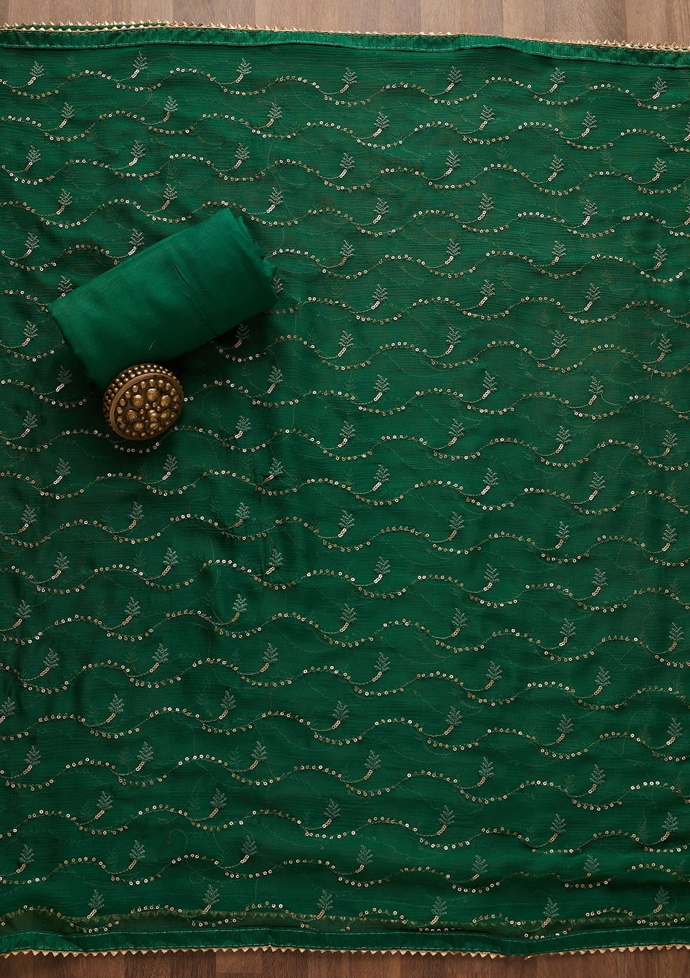 Leaf Green Zariwork Chanderi Semi-Stitched Salwar Suit-Koskii