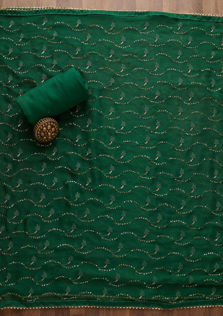 Leaf Green Zariwork Chanderi Semi-Stitched Salwar Suit-Koskii