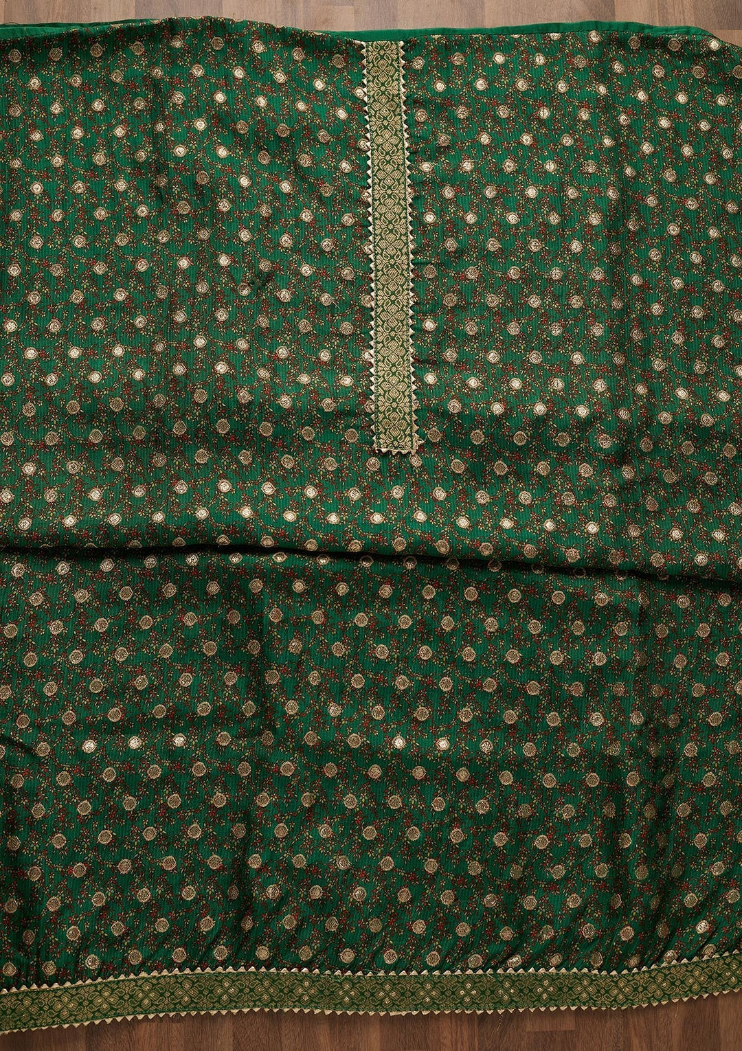 Leaf Green Zariwork Chanderi Semi-Stitched Salwar Suit-Koskii
