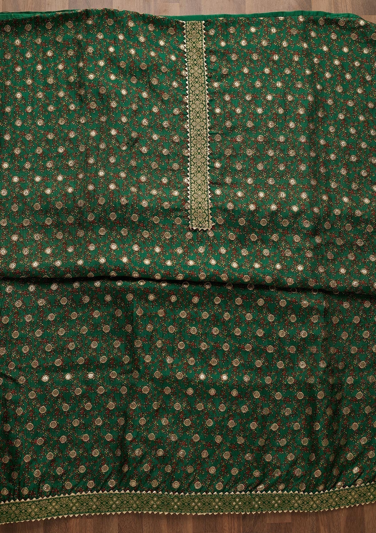 Leaf Green Zariwork Chanderi Semi-Stitched Salwar Suit-Koskii