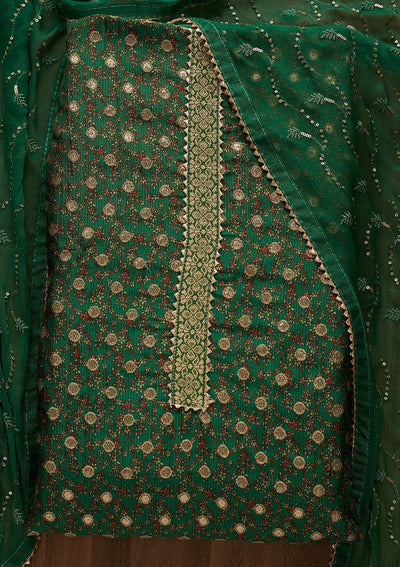 Leaf Green Zariwork Chanderi Semi-Stitched Salwar Suit-Koskii