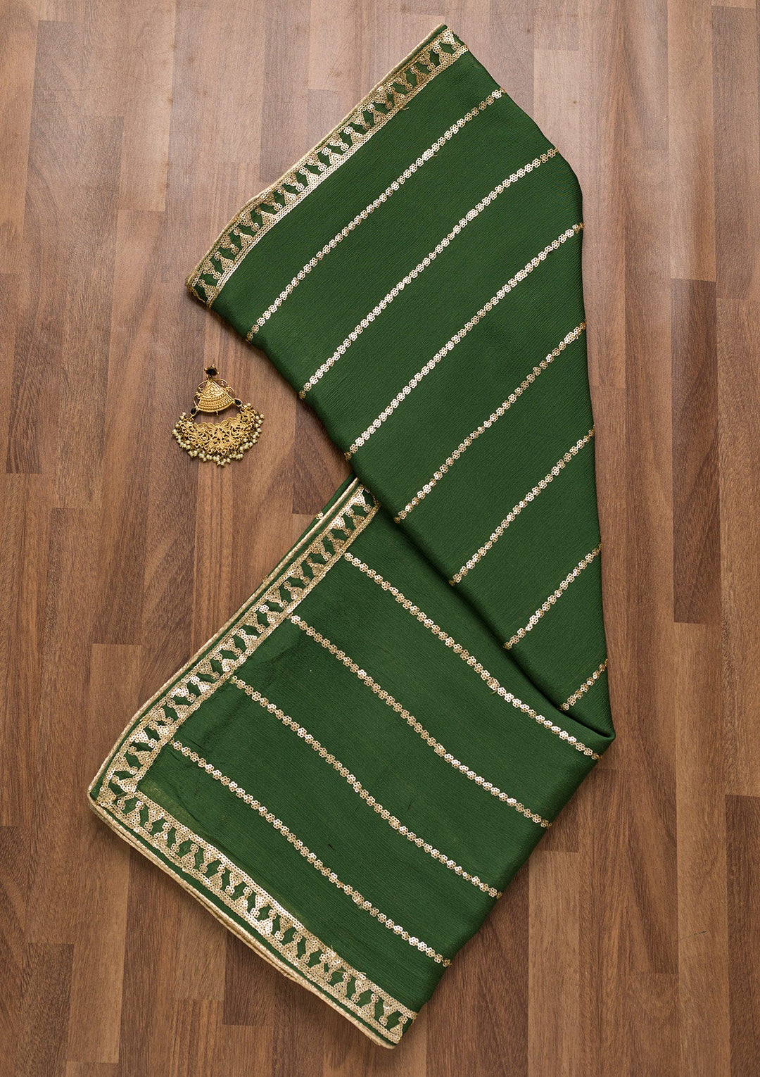 Leaf Green Zariwork Chiffon Dupatta-Koskii