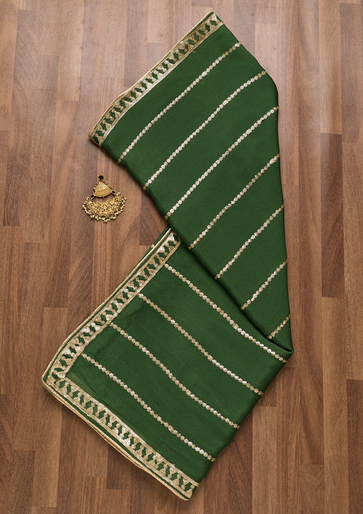 Leaf Green Zariwork Chiffon Dupatta-Koskii