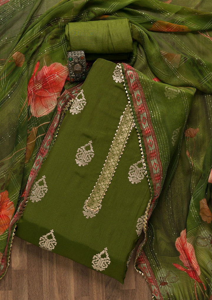 Leaf Green Zariwork Georgette Unstitched Salwar Suit-Koskii