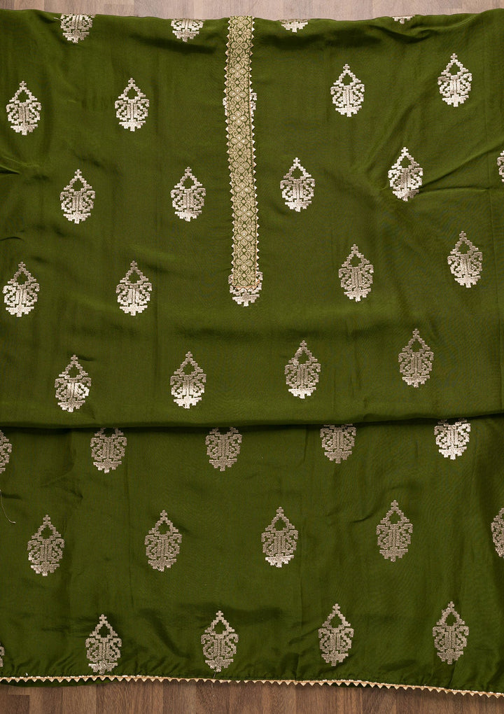 Leaf Green Zariwork Georgette Unstitched Salwar Suit-Koskii